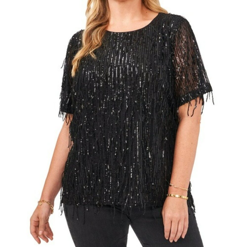 VINCE CAMUTO Trim Sequin Top, SZ XL, NWT